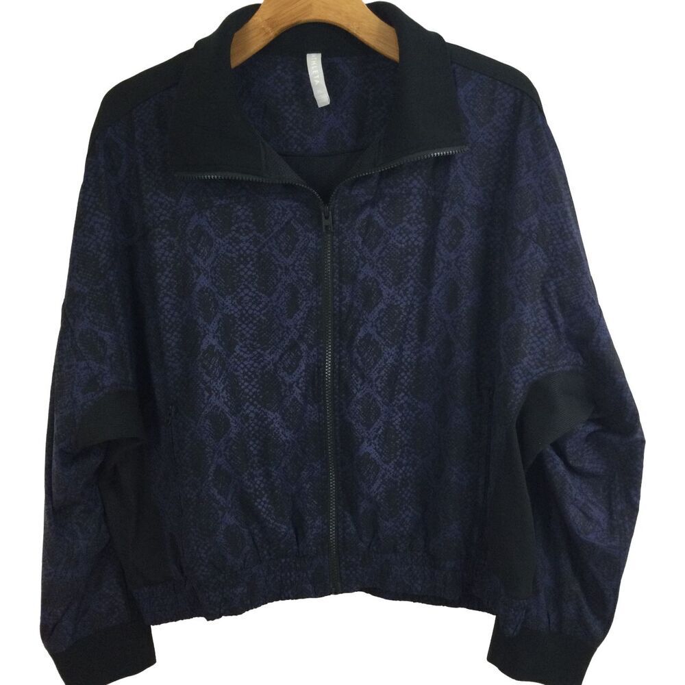 Athleta Women Brooklyn Bomber Track Python Print Full Zip Jacket Blue Sz XLarge